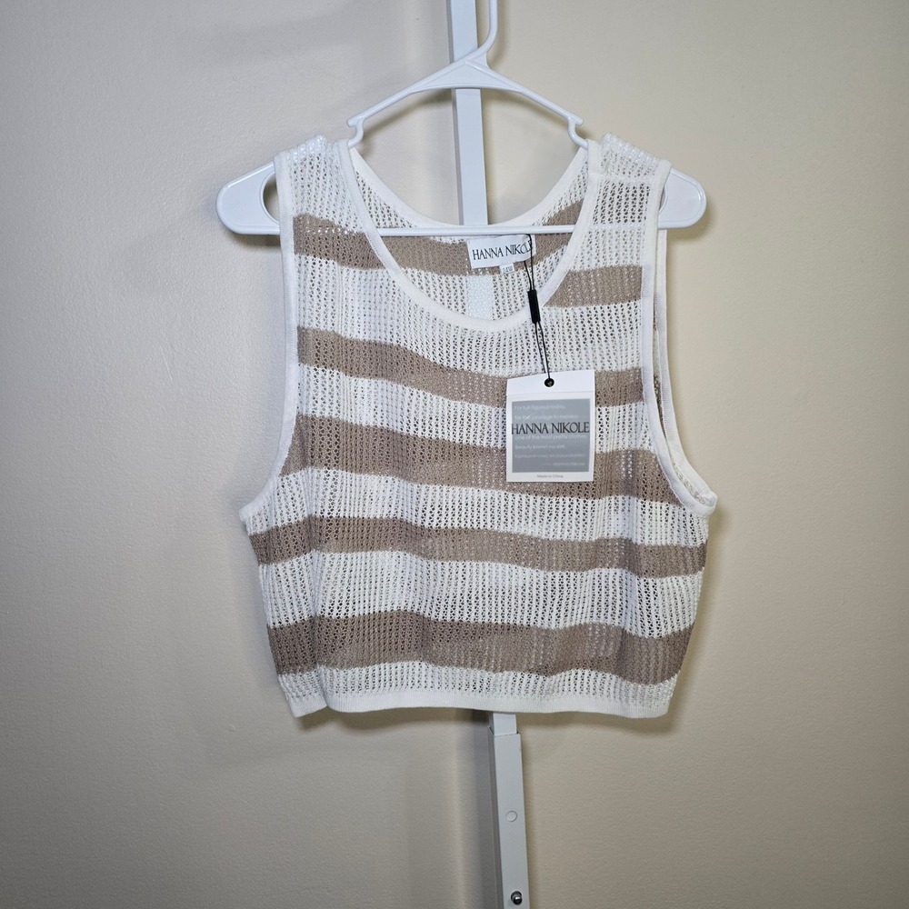 Hanna Nikole Women's Striped Knit Crochet Sleeveless‎ Tank Top Plus Size 24W